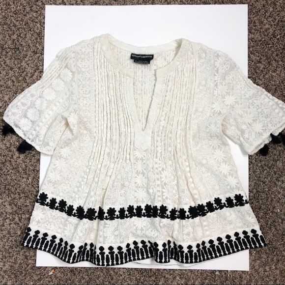 Anthro Hemant & Nandita Cream Embroidered Top S - Picture 7 of 10